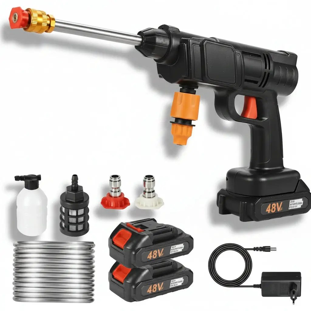 Wireless Car Wash Spray Gun, 48V, 2 Batteries Automotive Vehicle Cleaning