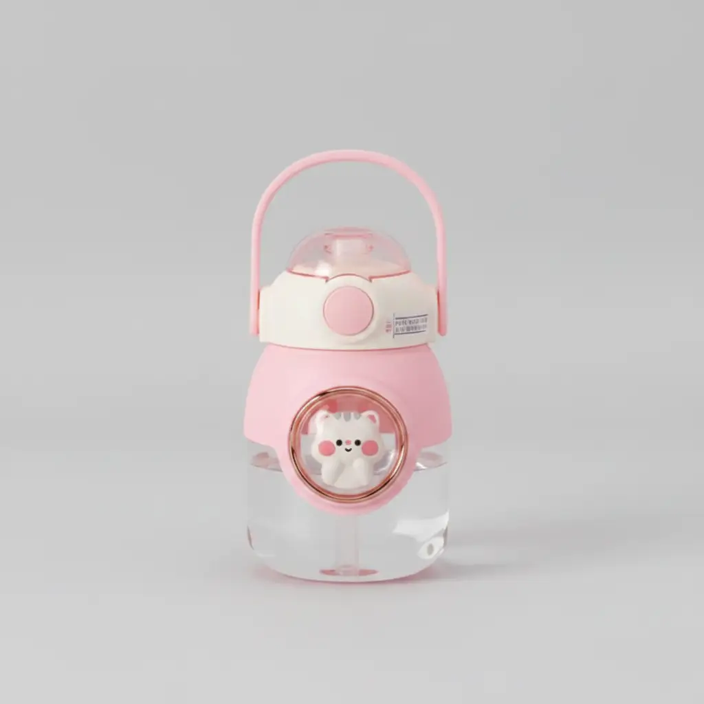 Children's Water Bottle with 3D Stickers & Straw Baby & Kids Water Bottles