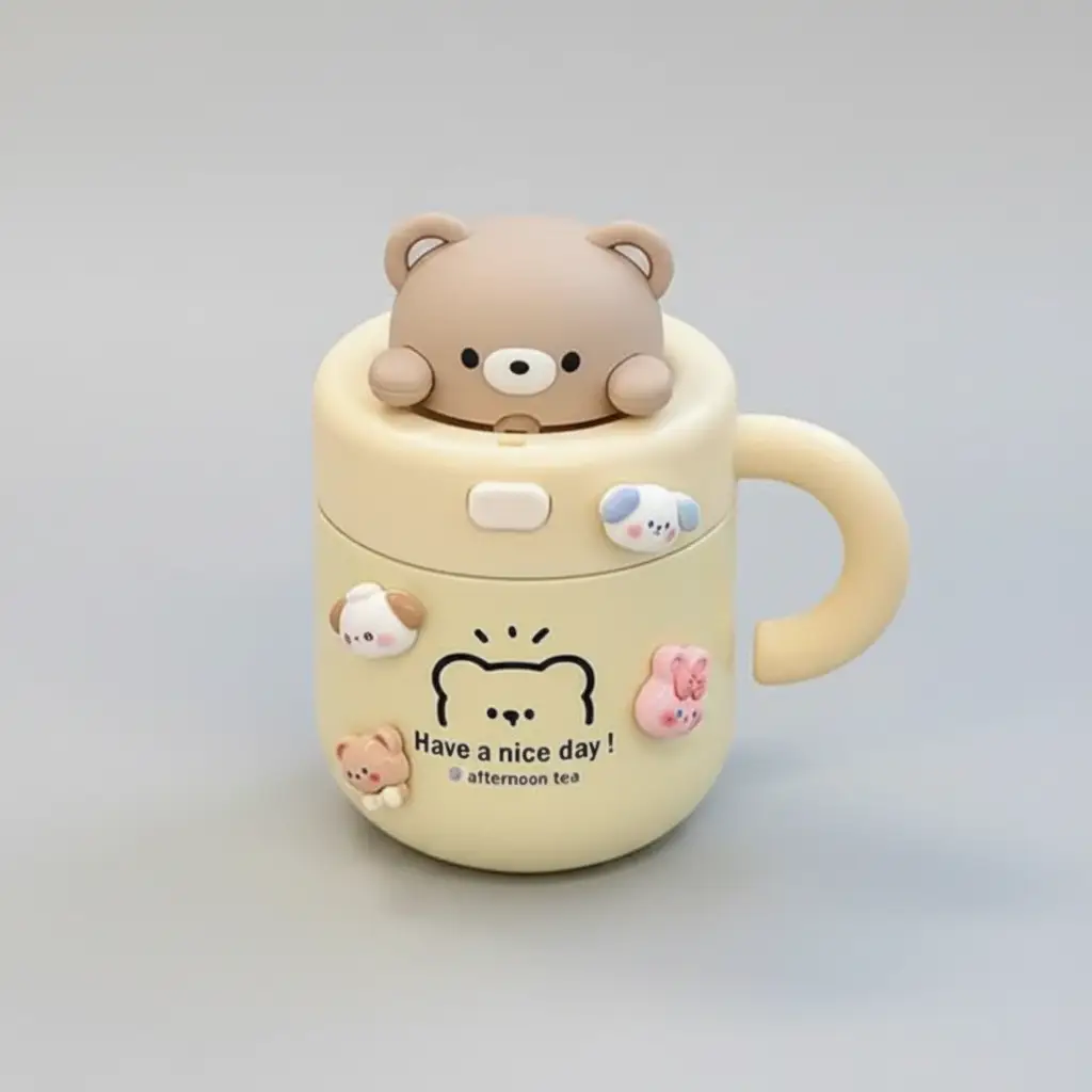 Kawaii Bear & Rabbit Thermos with Straw, 530ml Kitchen Thermoses