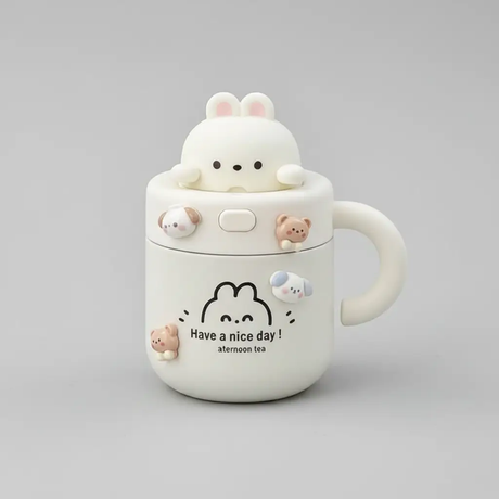Kawaii Bear & Rabbit Thermos with Straw, 530ml Kitchen Thermoses