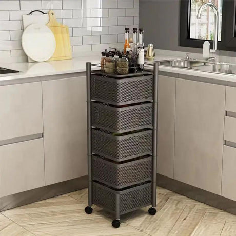 5-Tier Square Fruit Rack with Wheels Kitchen Storage Kitchen Counter & Beverage Station Organizers