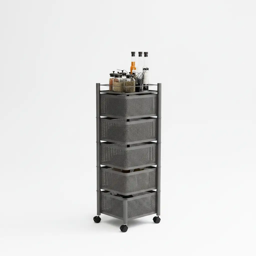 5-Tier Square Fruit Rack with Wheels Kitchen Storage Kitchen Counter & Beverage Station Organizers