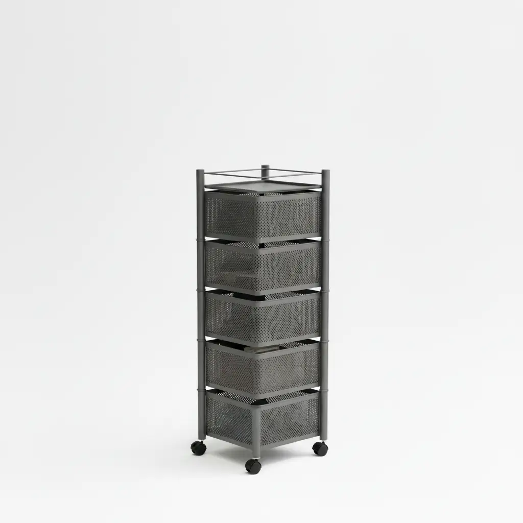 5-Tier Square Fruit Rack with Wheels Kitchen Storage Kitchen Counter & Beverage Station Organizers