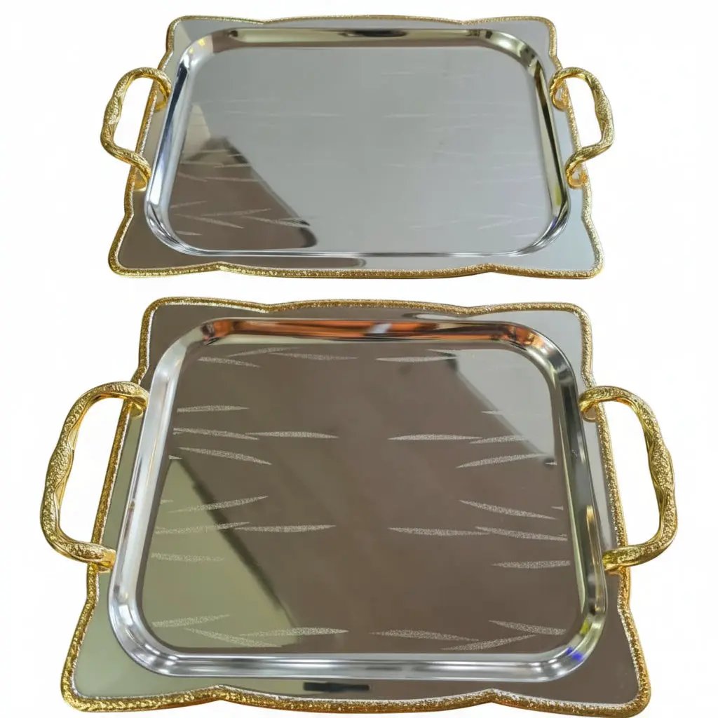 3pcs Stainless Steel Serving Trays with Gold Handles Serving Tray Serving Trays