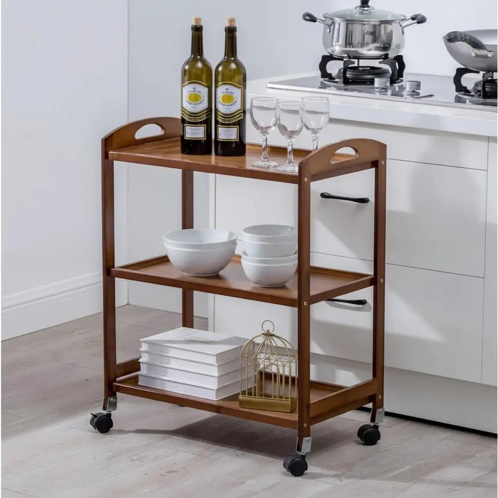 3-Tier Bamboo Serving Trolley Serving Trolley Carts