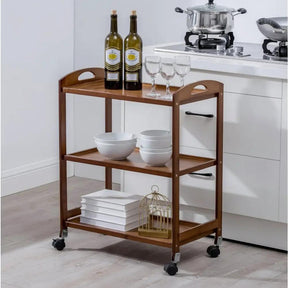 3-Tier Bamboo Serving Trolley Serving Trolley Carts