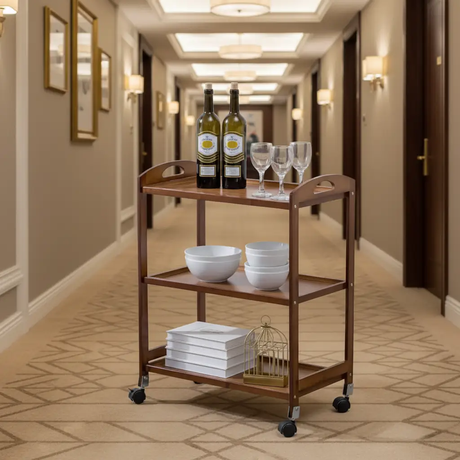 3-Tier Bamboo Serving Trolley Serving Trolley Carts