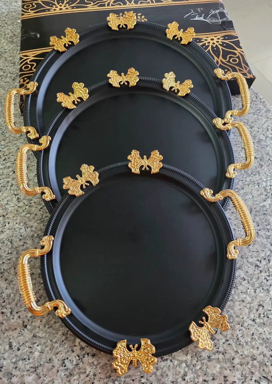 3pcs Stainless Steel Serving Trays with Gold Handles Serving Tray Serving Trays