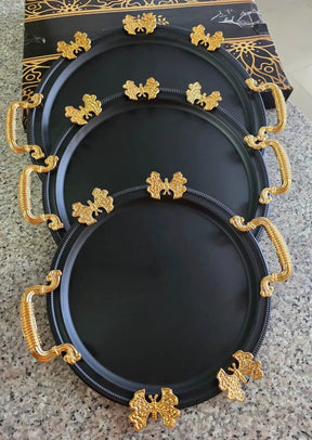 3pcs Stainless Steel Serving Trays with Gold Handles Serving Tray Serving Trays