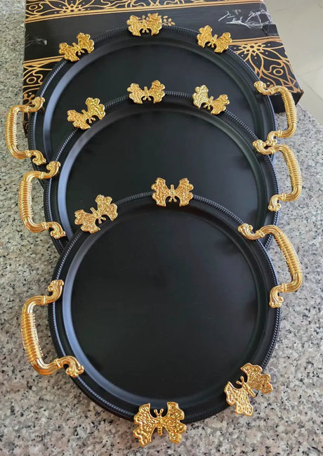 3pcs Stainless Steel Serving Trays with Gold Handles Serving Tray Serving Trays