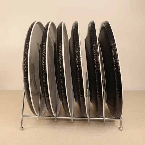 Black & White Ceramic Dinner Plates Set of 6 Kitchenware Plates