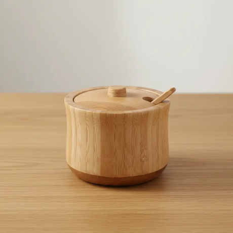Bamboo Sugar Dish with Spoon Kitchen Appliances Sugar Bowls & Creamers