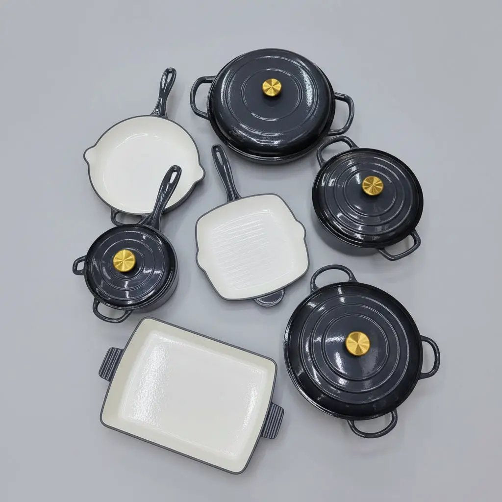12 Pcs Enamel Cast Iron Cooking Pot Set Cookware Cookware & Bakeware Combo Sets