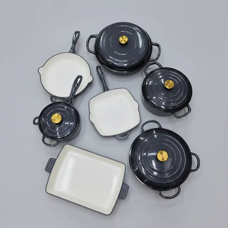 12 Pcs Enamel Cast Iron Cooking Pot Set Cookware Cookware & Bakeware Combo Sets