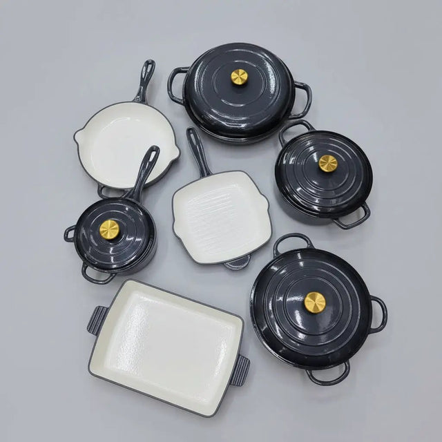 12 Pcs Enamel Cast Iron Cooking Pot Set Cookware Cookware & Bakeware Combo Sets
