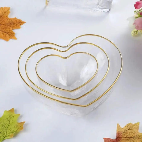 3 Pcs Heart-Shaped Glass Salad Bowl Set Kitchen & Dining Serving Bowls