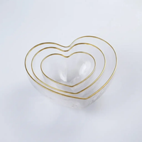 3 Pcs Heart-Shaped Glass Salad Bowl Set Kitchen & Dining Serving Bowls