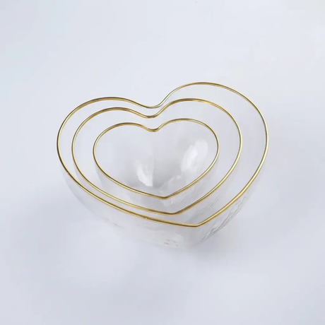 3 Pcs Heart-Shaped Glass Salad Bowl Set Kitchen & Dining Serving Bowls