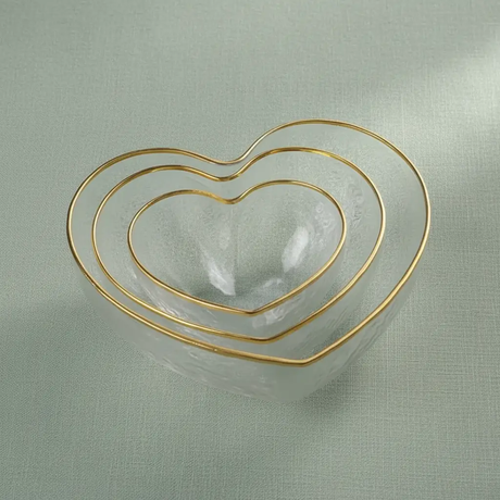 3 Pcs Heart-Shaped Glass Salad Bowl Set Kitchen & Dining Serving Bowls