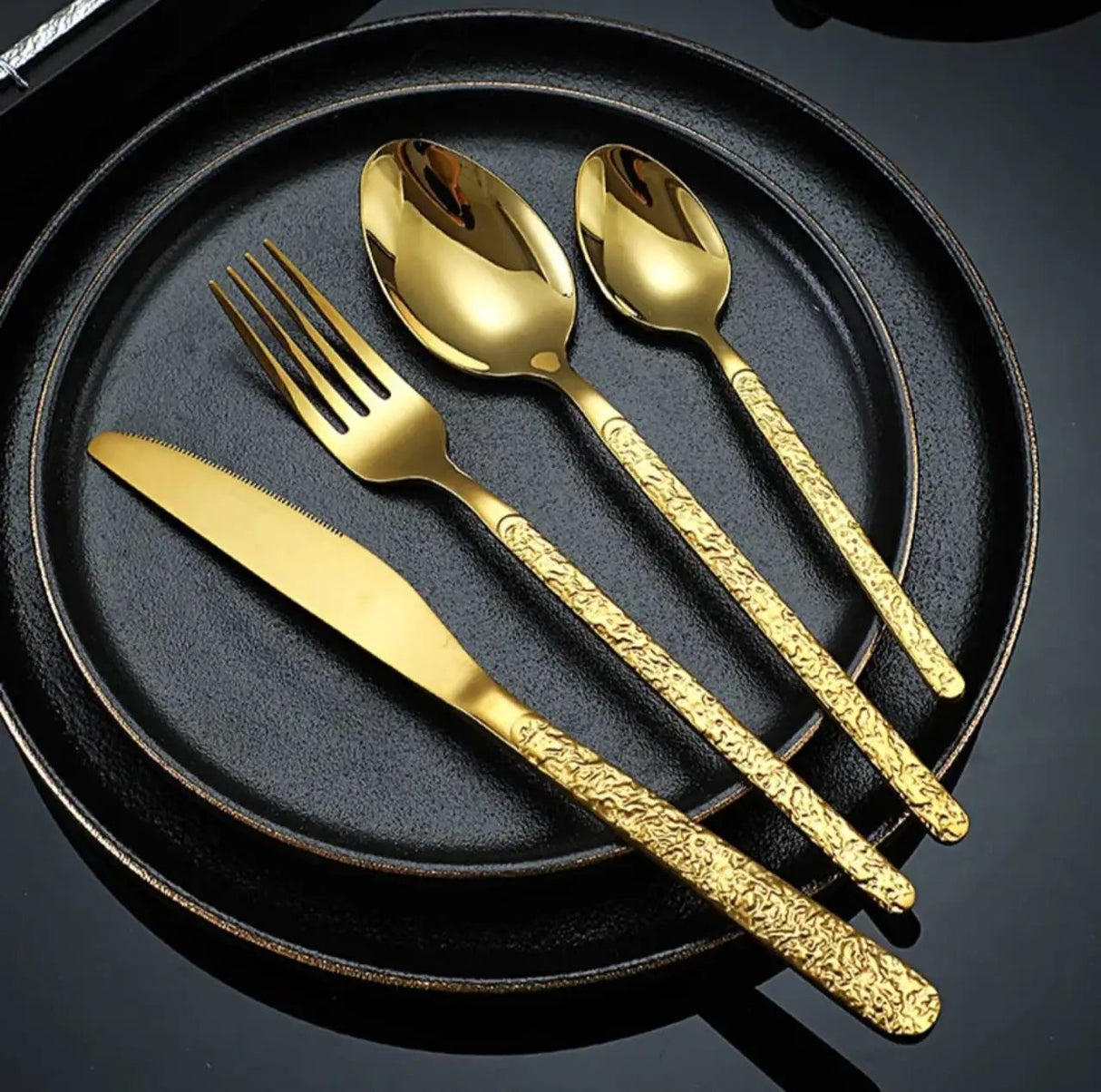 Gold Hammered Cutlery Tea Spoons Set of 6 Kitchen & Dining Teaspoons