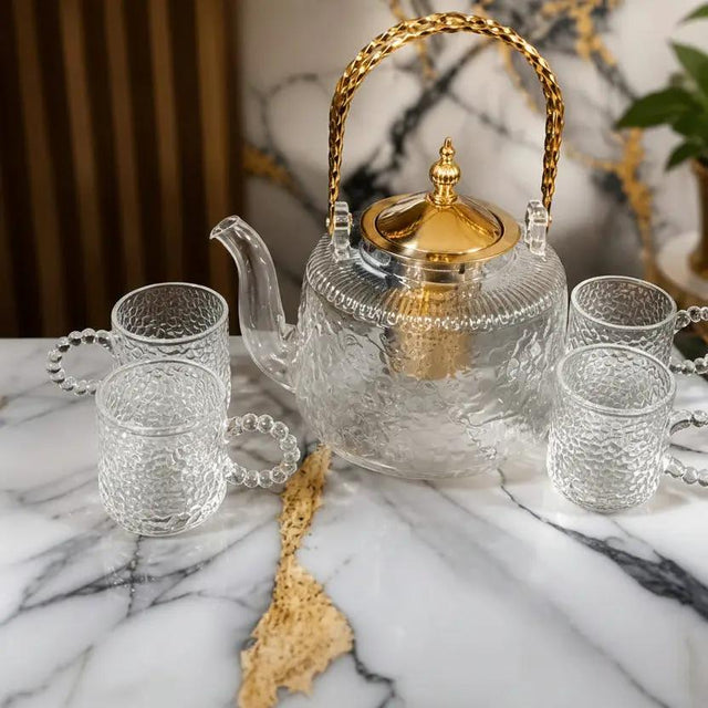 Borosilicate Glass Teapot Set with Infuser & Cups Kitchen & Dining Tea Sets