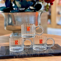 Embossed Vintage Glass Coffee Mugs with Pearl Handle Set of 6 Kitchen & Dining Drinkware Sets