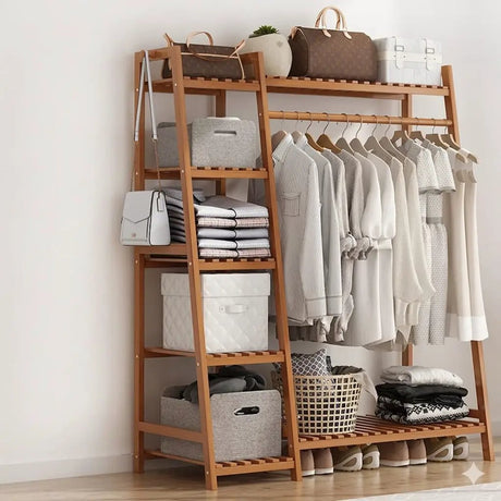 Eco-Friendly Bamboo Multilayer Clothing Hanging Rack Home & Living Garment Racks