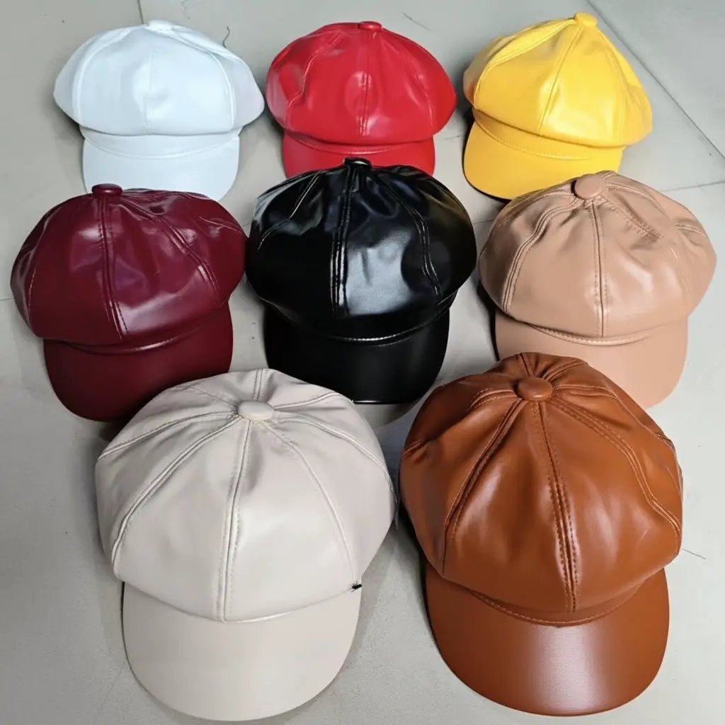 Vintage Faux Leather Unisex Newsboy Beret Cap Fashion & Accessories Berets
