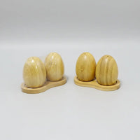 Bamboo Egg-Shaped Salt & Pepper Shakers Set 3pcs Kitchen & Dining Shaker Sets