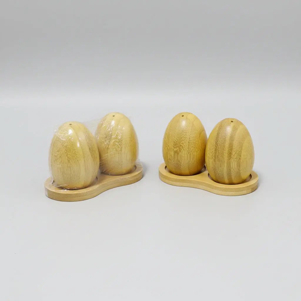Bamboo Egg-Shaped Salt & Pepper Shakers Set 3pcs Kitchen & Dining Shaker Sets