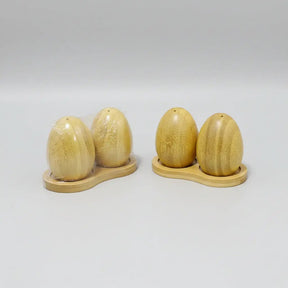 Bamboo Egg-Shaped Salt & Pepper Shakers Set 3pcs Kitchen & Dining Shaker Sets