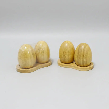Bamboo Egg-Shaped Salt & Pepper Shakers Set 3pcs Kitchen & Dining Shaker Sets