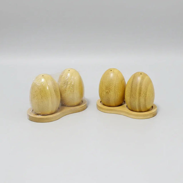 Bamboo Egg-Shaped Salt & Pepper Shakers Set 3pcs Kitchen & Dining Shaker Sets