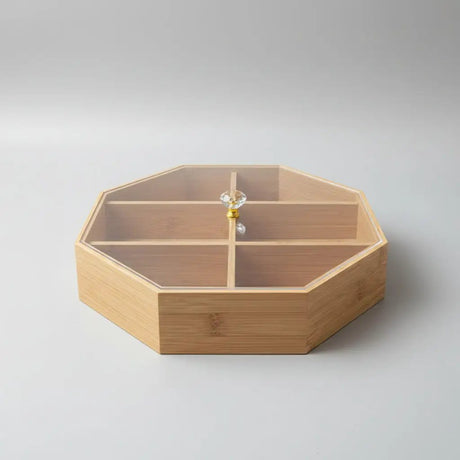6-Section Octagon Bamboo Tray Organizer with Clear Lid Kitchen & Dining Kitchen Counter & Beverage Station Organizers