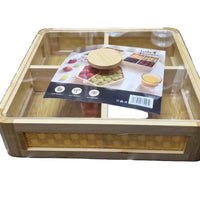 Premium Square Bamboo 4-Section Tray with Clear Lid Kitchen & Dining Food Storage Containers
