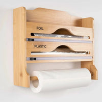 3-in-1 Wall Mounted Bamboo Wrap & Towel Dispenser Kitchen & Dining Food Wrap Dispensers
