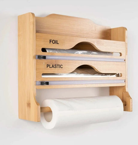 3-in-1 Wall Mounted Bamboo Wrap & Towel Dispenser Kitchen & Dining Food Wrap Dispensers