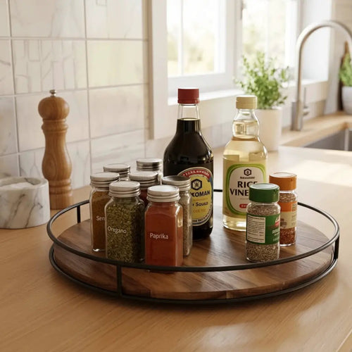 360° Rotating Lazy Susan Organizer with Iron Edge Kitchen & Dining Cabinet Lazy Susans