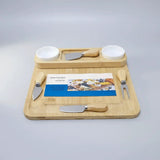Bamboo Cheese Board & Cutlery Set with 2 Ceramic Dips Kitchen & Dining Cutting Boards