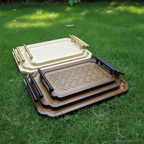 3-Piece Nested Bamboo Serving Trays with Handles Kitchen & Dining Serving Trays
