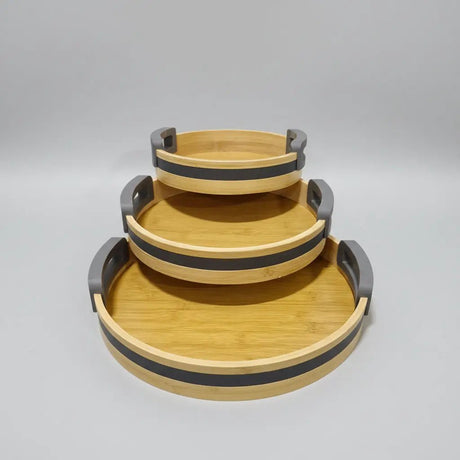 3-Piece Bamboo Nesting Serving Trays with Grey Handles Kitchen & Dining Serving Trays