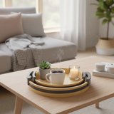 3-Piece Bamboo Nesting Serving Trays with Grey Handles Kitchen & Dining Serving Trays