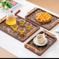 3-Piece Bamboo Nesting Serving Trays with Grey Handles Kitchen & Dining Serving Trays