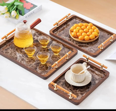 3-Piece Bamboo Nesting Serving Trays with Grey Handles Kitchen & Dining Serving Trays