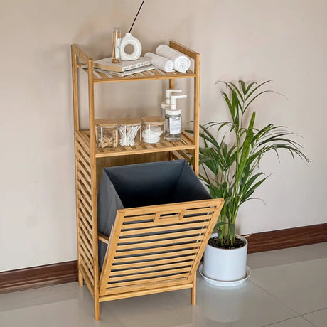 2-in-1 Bamboo Laundry Hamper with Shelf & Fabric Liner Home & Living Laundry Hampers