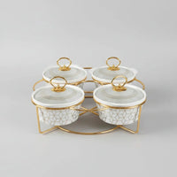 4-Piece Ceramic Chafing Dishes with Stand Kitchen & Dining Chafing Dishes