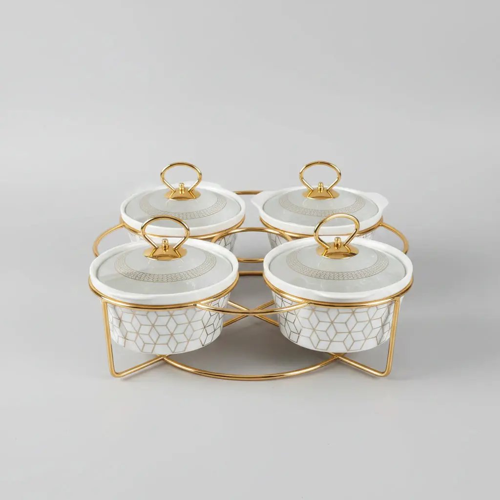 4-Piece Ceramic Chafing Dishes with Stand Kitchen & Dining Chafing Dishes