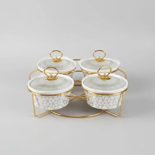 4-Piece Ceramic Chafing Dishes with Stand Kitchen & Dining Chafing Dishes