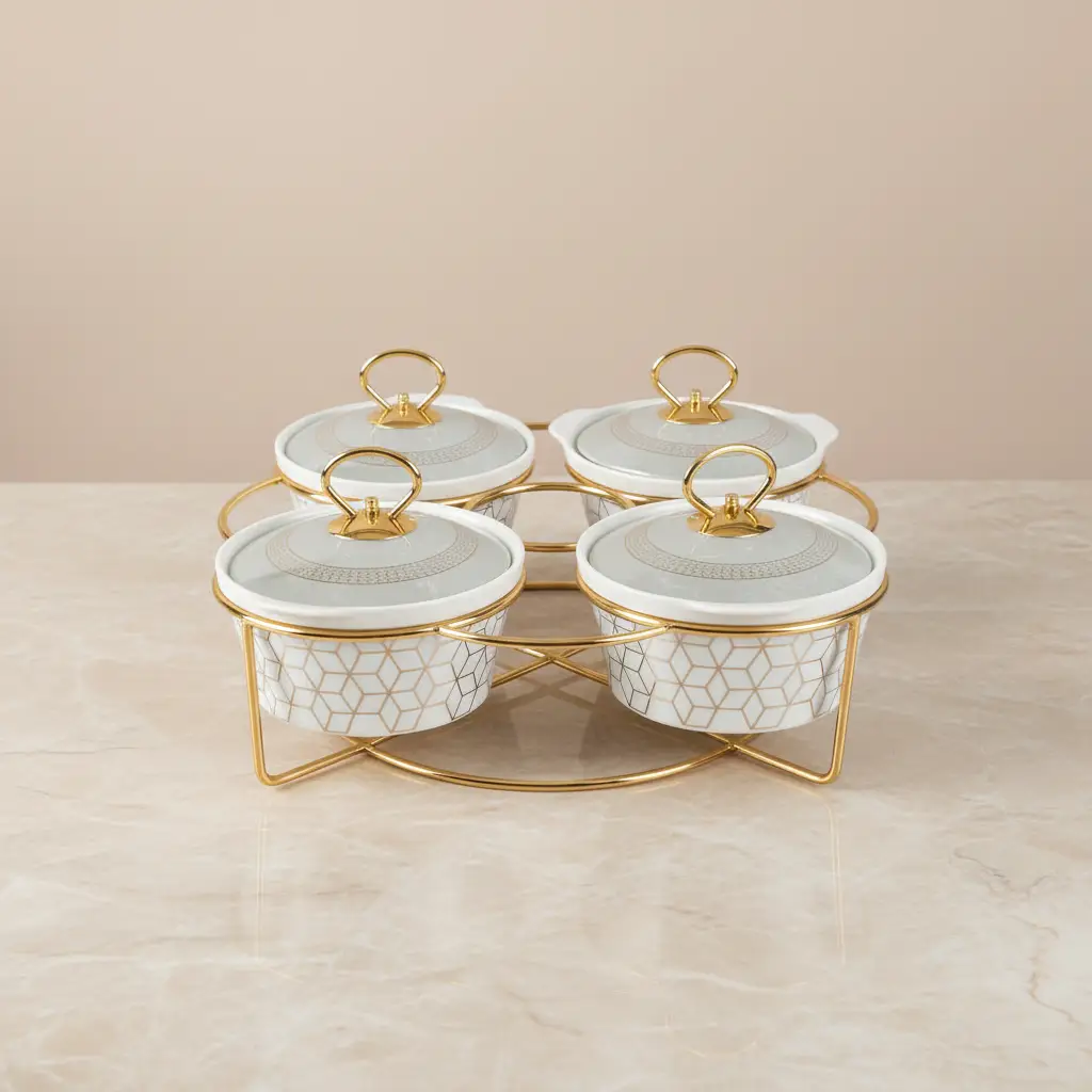 4-Piece Ceramic Chafing Dishes with Stand Kitchen & Dining Chafing Dishes