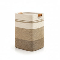 Cotton Rope Woven Laundry Hamper with Leather Handles